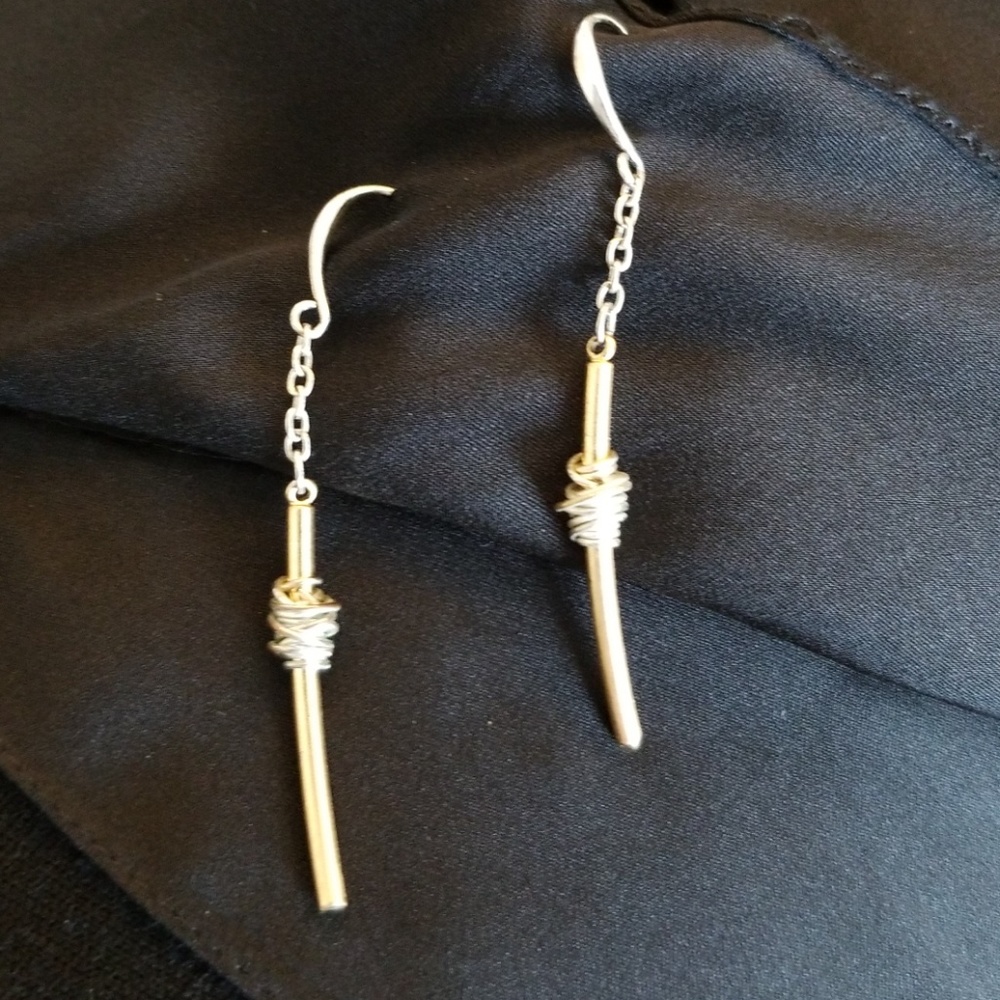 Gold stems with silver cord wrap earrings